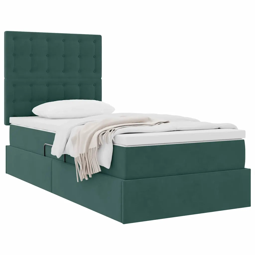 Letto con contenitore e materasso Verde Scuro 90 x 200 cm