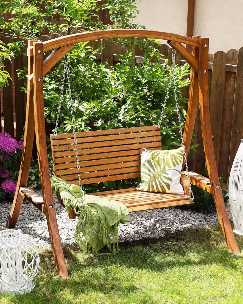 Dondolo da giardino con struttura in legno di larice da esterno a 2 posti autoportante