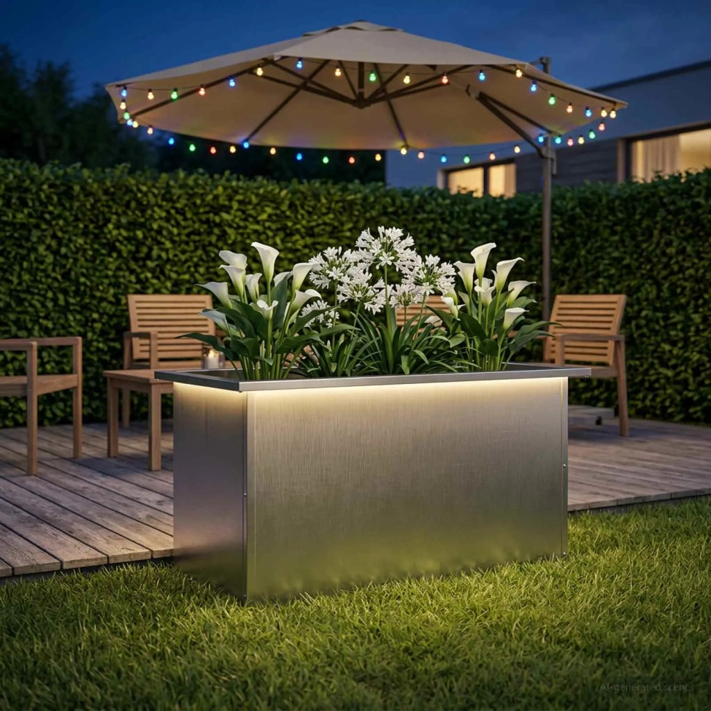 Fioriera da giardino con LED Argento 40 x 80 x 40 cm 8008162