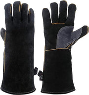 Manopole ultra-resistenti al calore, impermeabili, con lacci in cuoio e fibre di Kevlar, lunghe 35,5 cm.