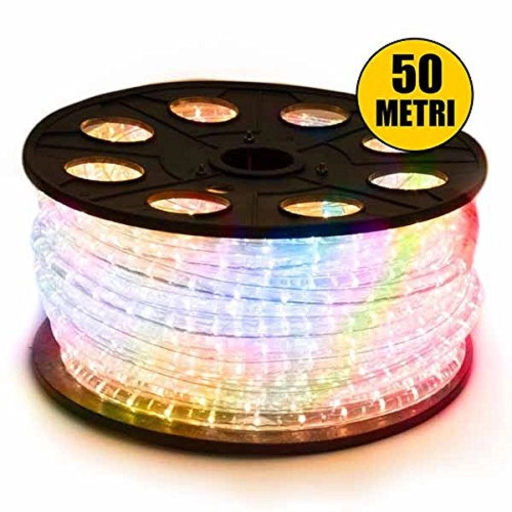 Trade Shop - Tubo Luminoso 1200 Led 50 Mt Multicolor Uso Esterno Controller 8 Giochi Luce -