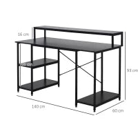 Scrivania per Computer con Ripiani per Monitor e CPU, Scrivania da Ufficio per Casa, Studio e Lavoro, Nera, 140 x 60 x 93cm