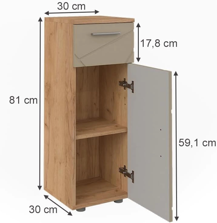 mobiletto bagno Irma, Quercia dorata, 30 x 81 cm