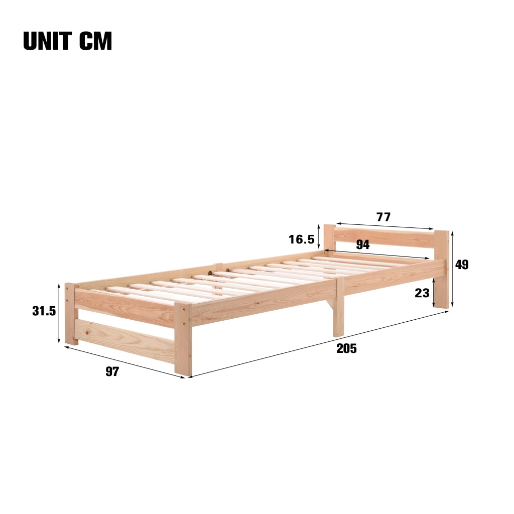 Letto in Legno Massello con Testiera e Doghe ¨C MINIMAL ¨C 90x200 Naturale