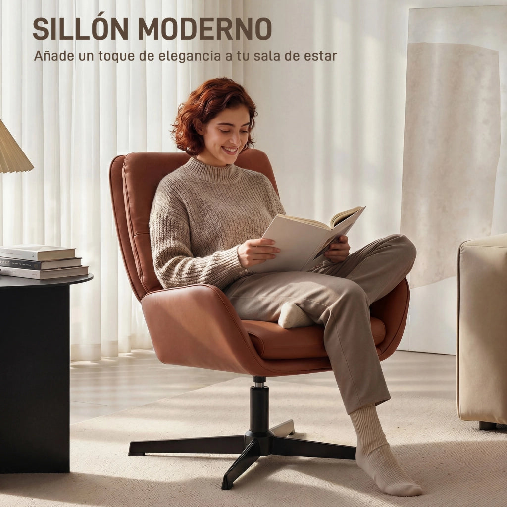 Poltrona imbottita in similpelle ¨C zephmum ¨C marrone con gambe in metallo