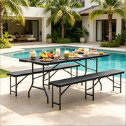 SET DA GIARDINO PIEGHEVOLE 180x74x70 cm HDPE NERO per 8-10 persone