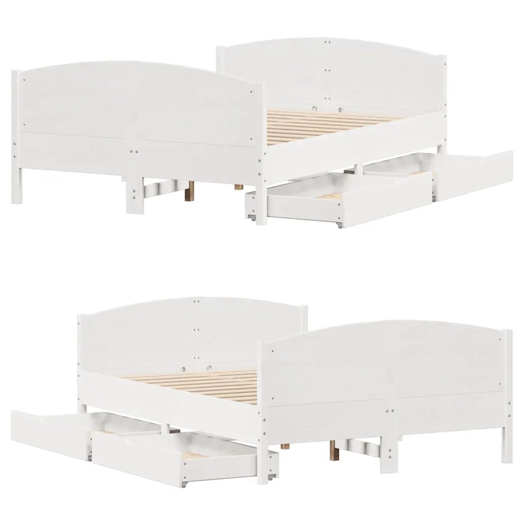 Letto senza Materasso-Struttura Letto Bianco 135x190 cm Legno Massello di Pino 606340