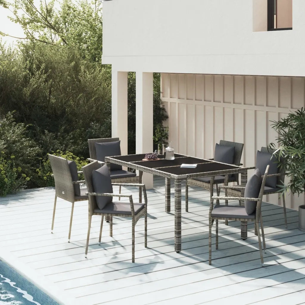 Set da Pranzo da Giardino 7 pz con Cuscini in Polyrattan Grigio 3157960