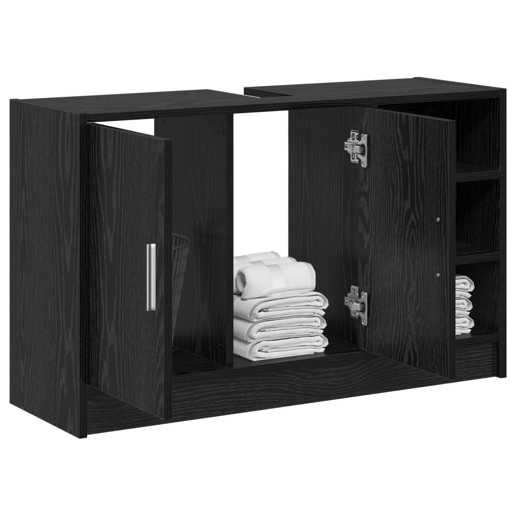 Armadio Lavabo Rovere Nero 90x29x55 cm Legno Ingegnerizzato