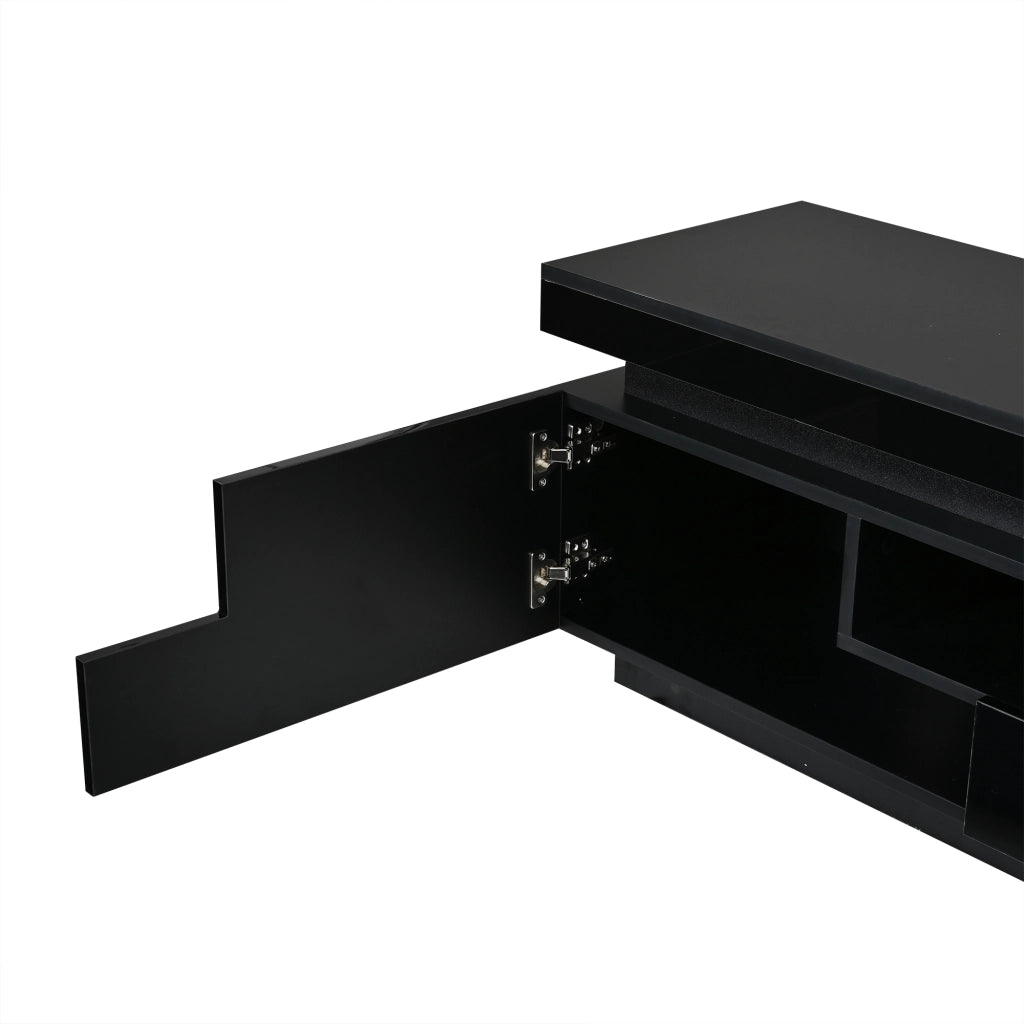 Mobile porta TV con LED 2 ante a L 1 cassetto e vano semichiuso per soggiorno nero 175 × 38 × 45 cm