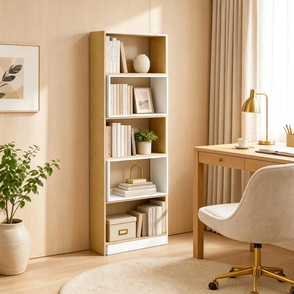 LIBRERIA angolare 350° 111,5 x 23,8 x 163,7 cm in truciolato naturale/bianco