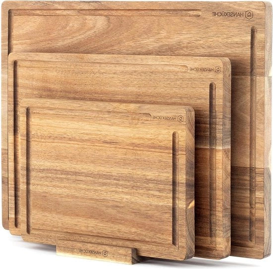 Set di 3 snipoli di legno di acacia di alta qualità con canale di resina - grande tavolo in legno per cucina XXL set di snipoli di taglio con supporto