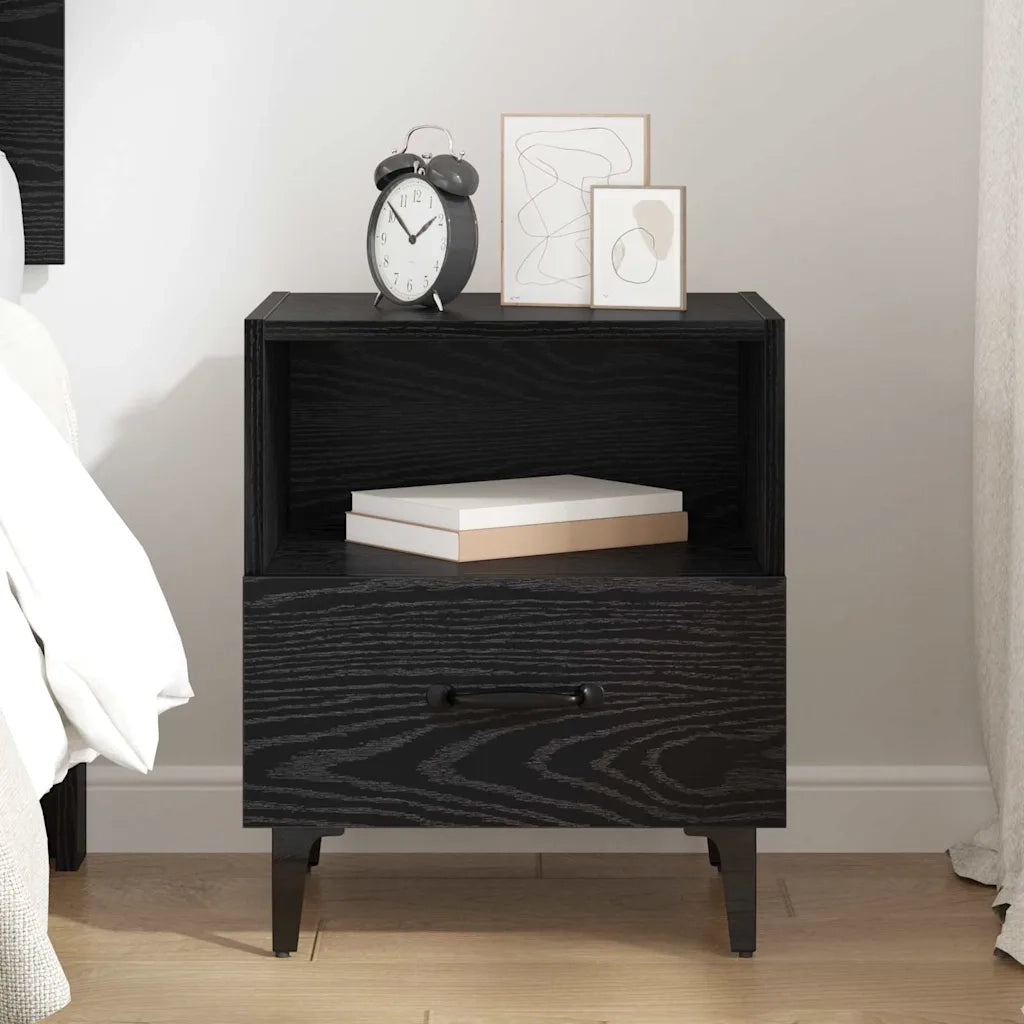 Comodino | Armadio da Notte | Mobiletto da notte con cassetto Rovere nero 40 x 35 x 47,5 cm
