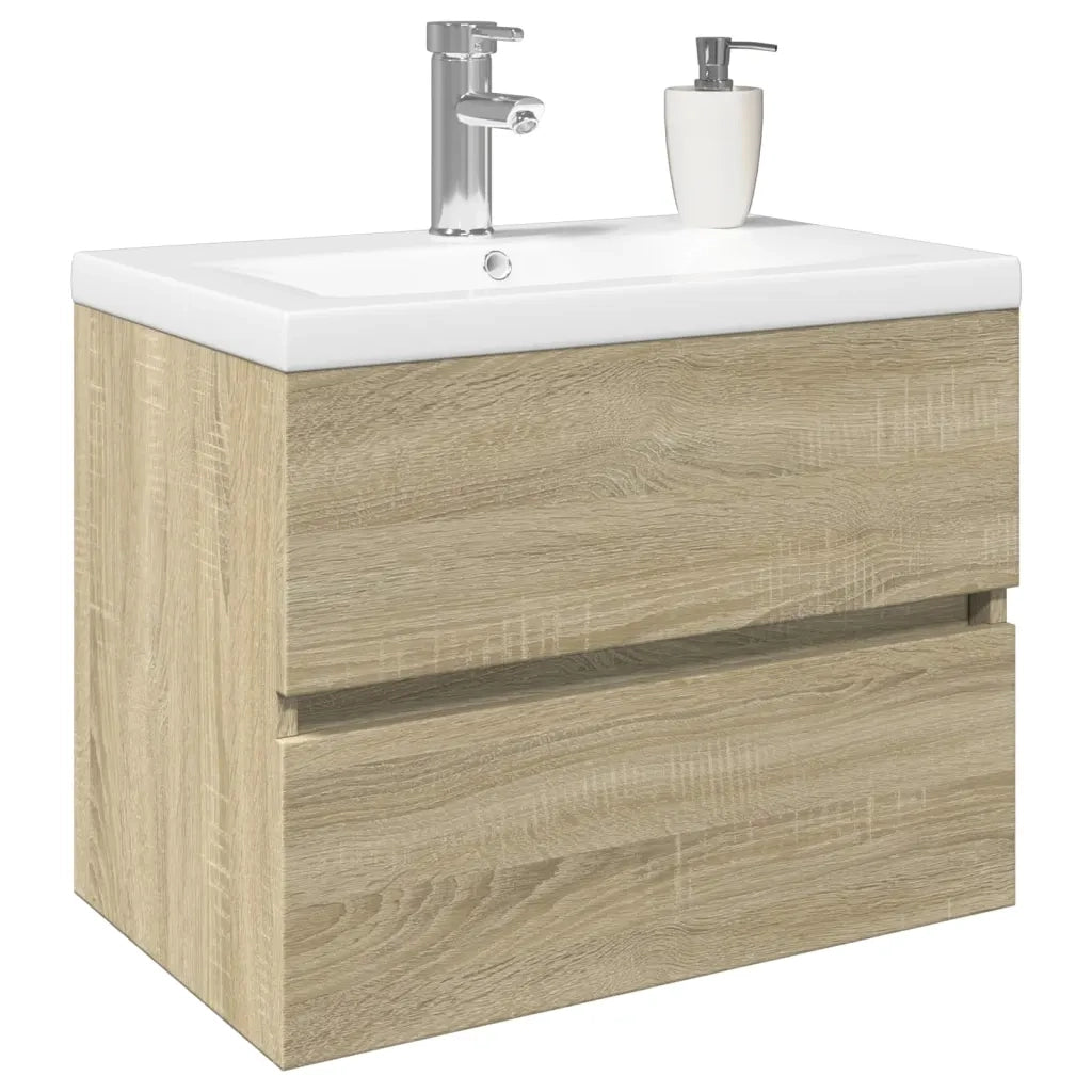 Set Mobili da Bagno 2 pz in Ceramica e Legno Multistrato