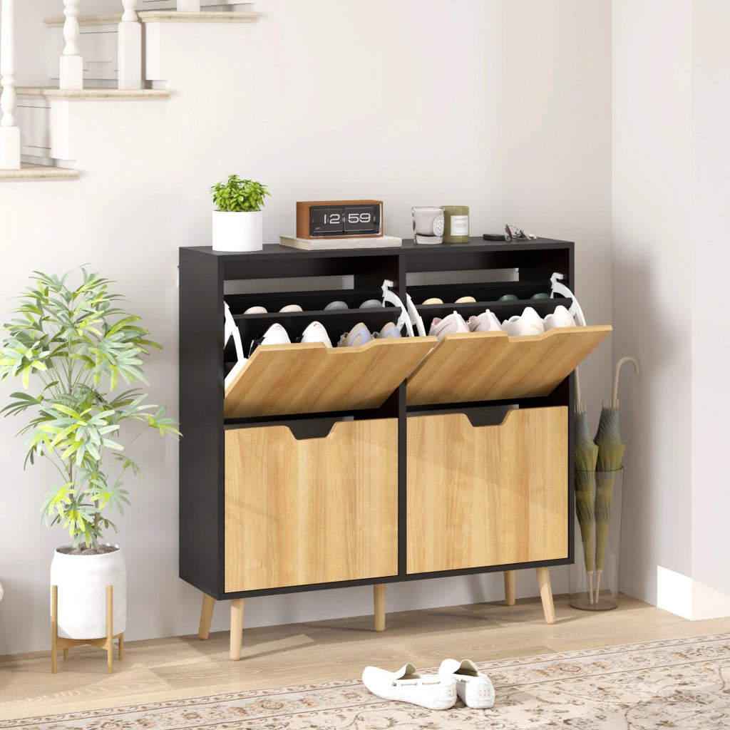 Cassettiera con 4 Cassetti e Ripiani Aggiustabili ¨C Zephmum ¨C 95x26x95 cm Legno Naturale e Nero