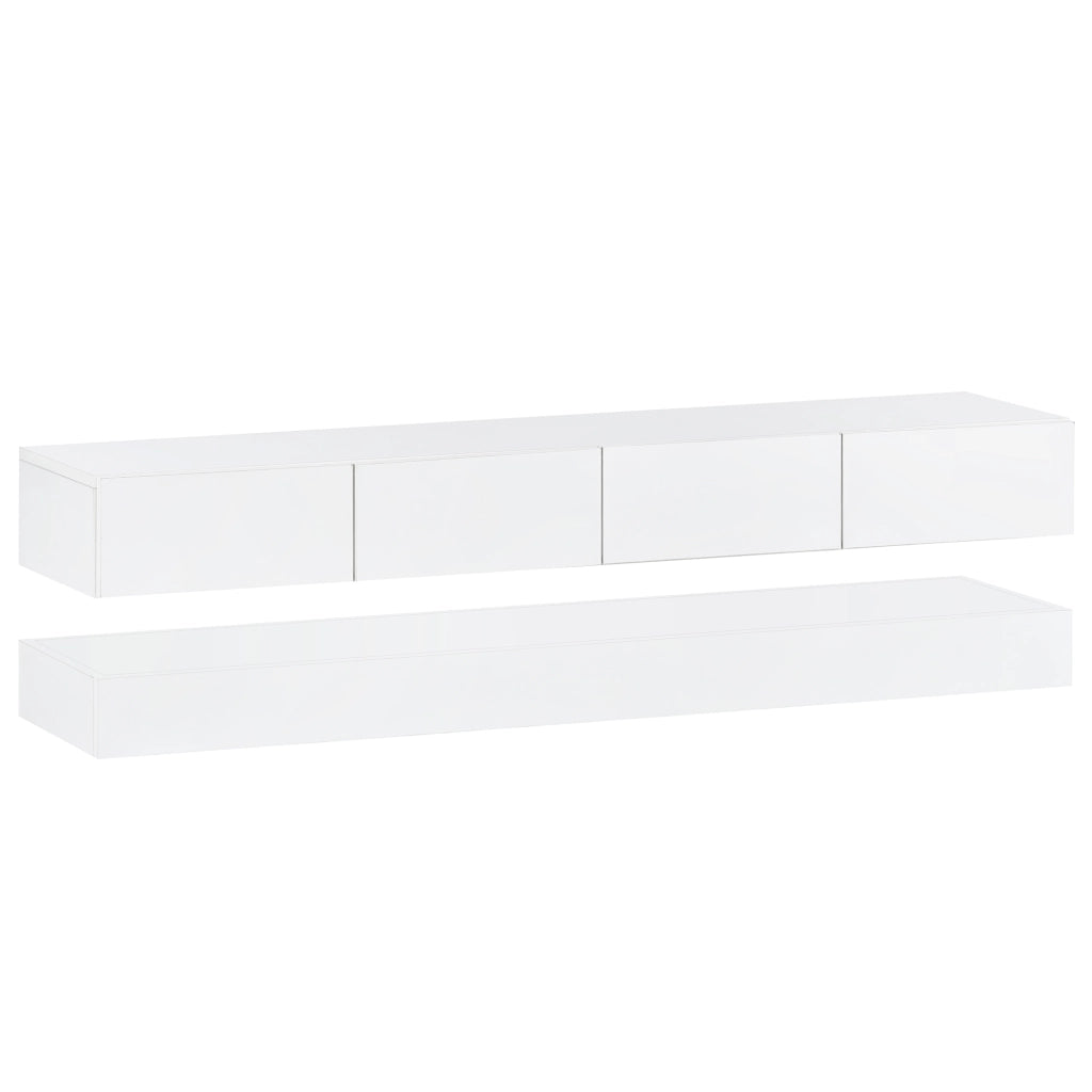 Mobile TV sospeso LED in MDF bianco con 4 cassetti, 2 vani e controllo Bluetooth da app