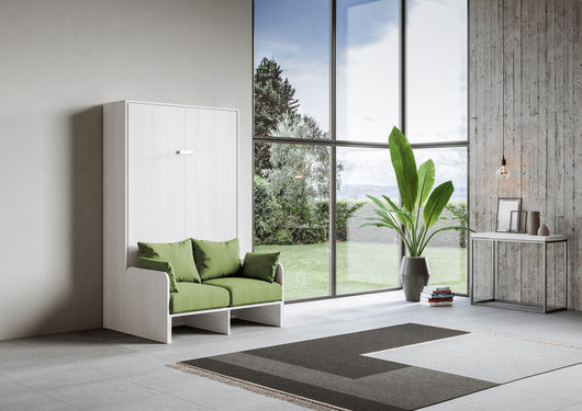 Letto Una Piazza E Mezzo A Scomparsa 120 Kentaro Con Divano Bianco Frassino e Verde