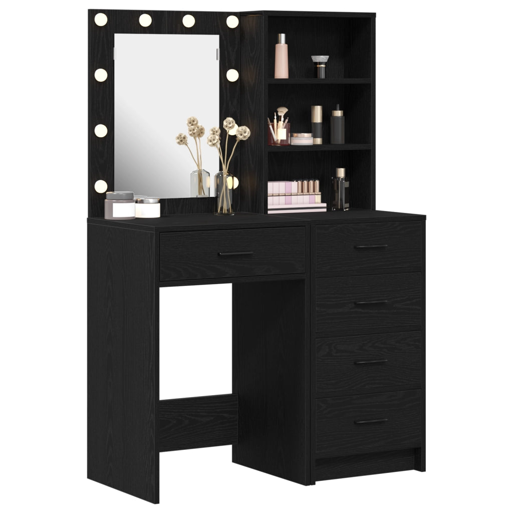 Set di 2 Pezzi di Tavolo da Trucco con LED in Legno Ingienierizzato Nero