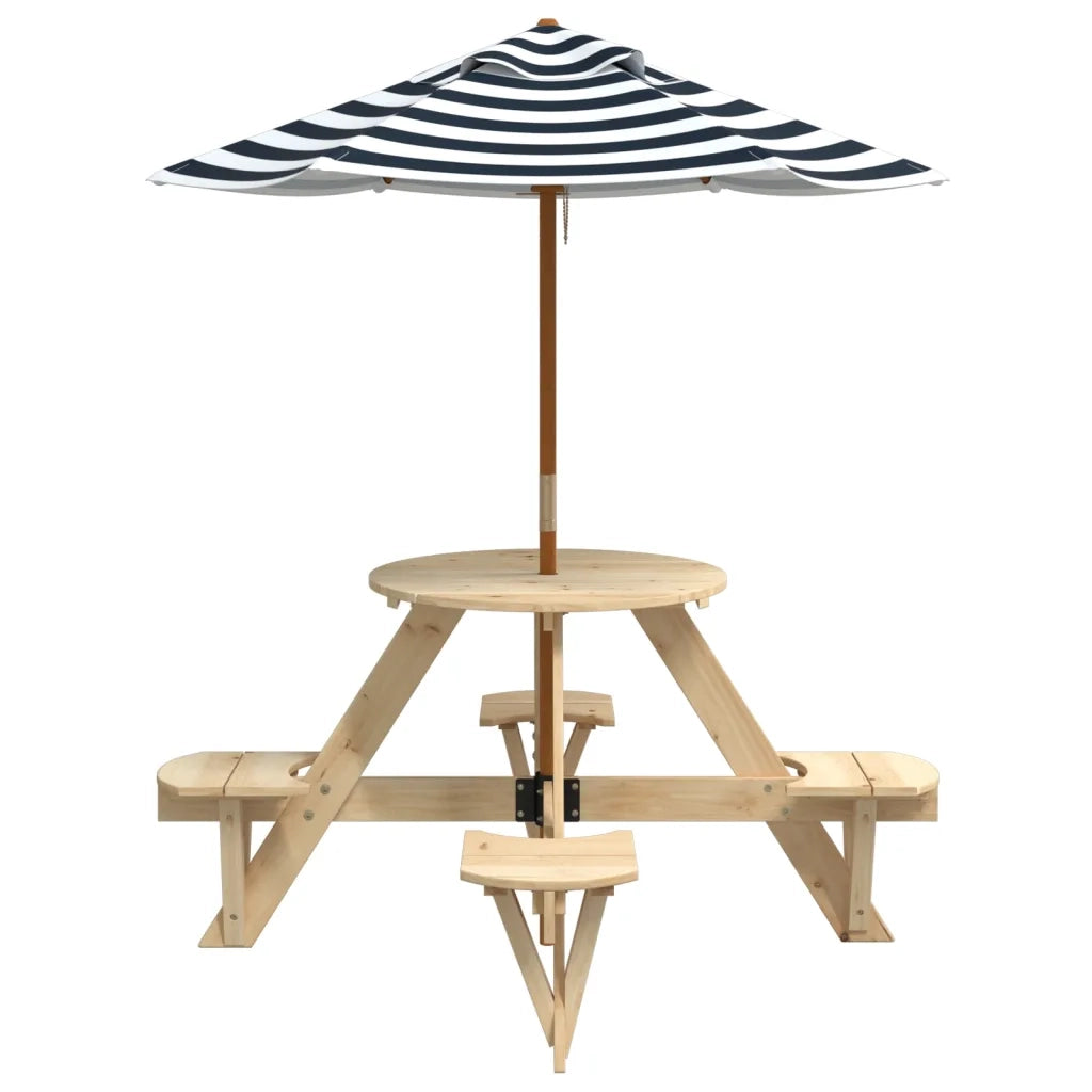 Tavolo Picnic per 4 Bambini con Ombrellone Rotondo Legno Abete 3281622