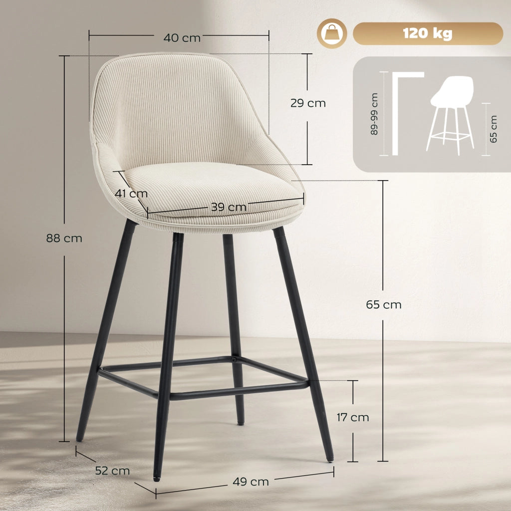 Sgabelli da bar in tessuto velluto ¨C zephmum ¨C crema 49x52x88 cm