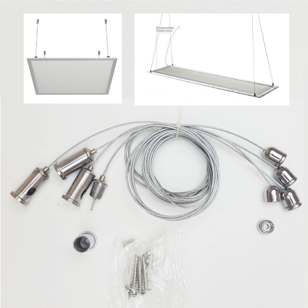 Trade Shop - Kit Di Fissaggio Per Pannelli Led A Sospensione Soffitto Cavetto Cordino Filo -