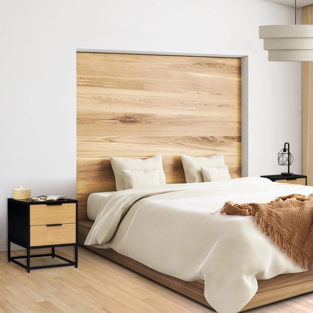 IDMarket - Set di 2 comodini Nevada, 2 cassetti, Design Industriale, Nero e Legno