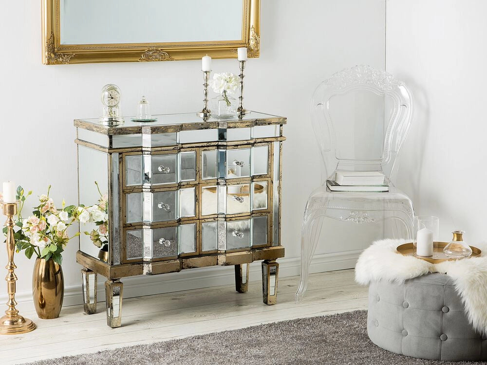 Madia credenza a Specchio dorato 6 Cassetti Chic Design Francese soggiorno