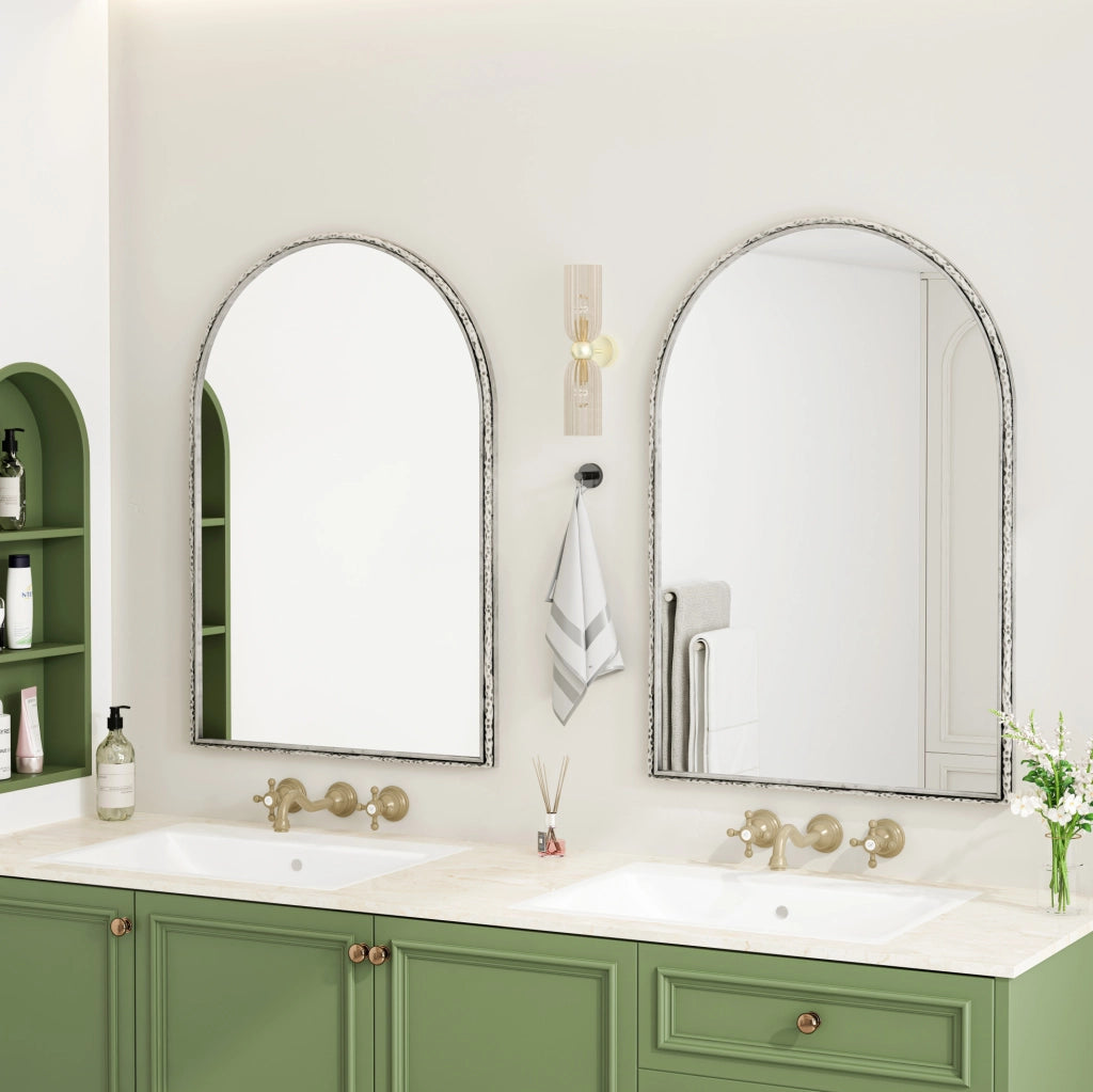 Specchio da parete ad arco 91 x 61 cm in vetro e metallo argentato