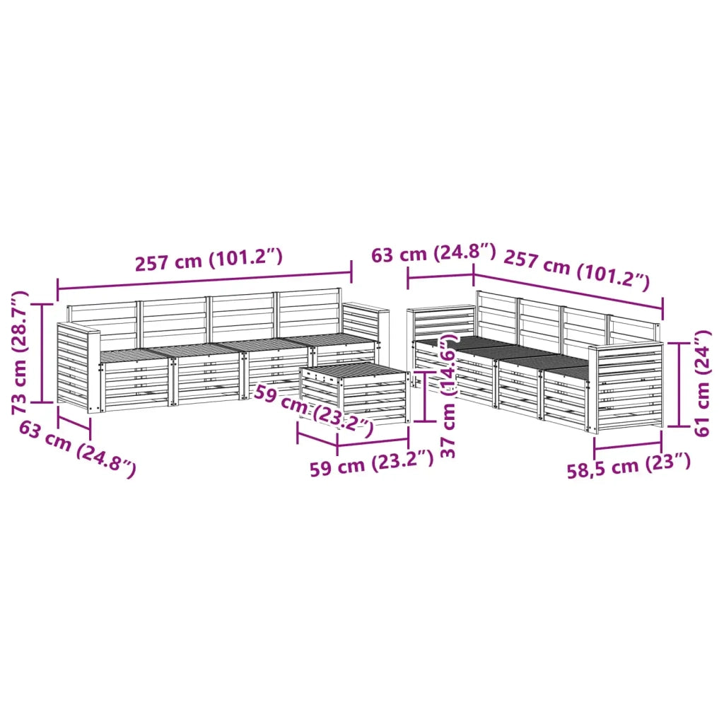 Set divani 9 pcs Naturale Legno di Acacia Massello