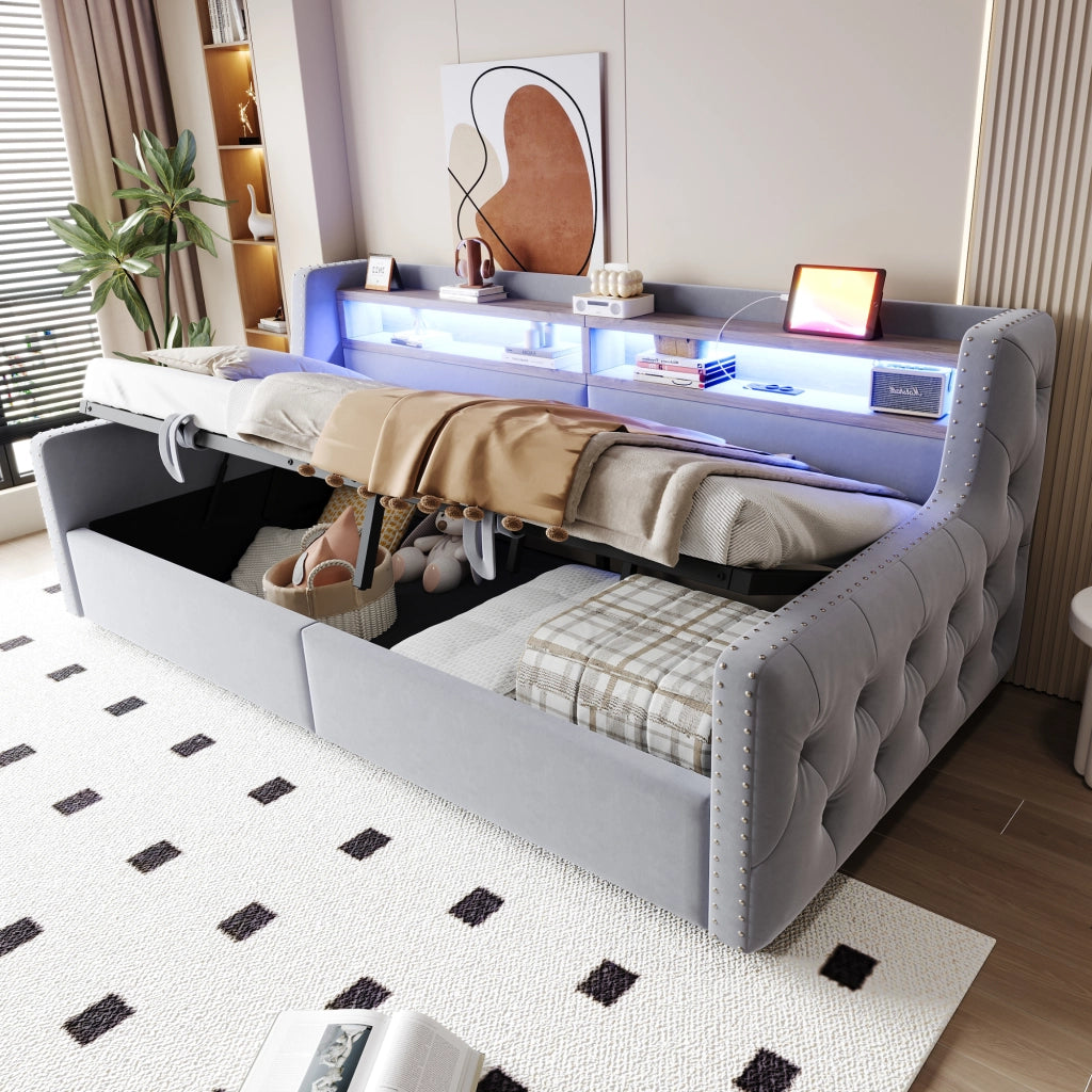 Letto divano con funzione letto e stoccaggio idraulico velluto 90x200 cm
