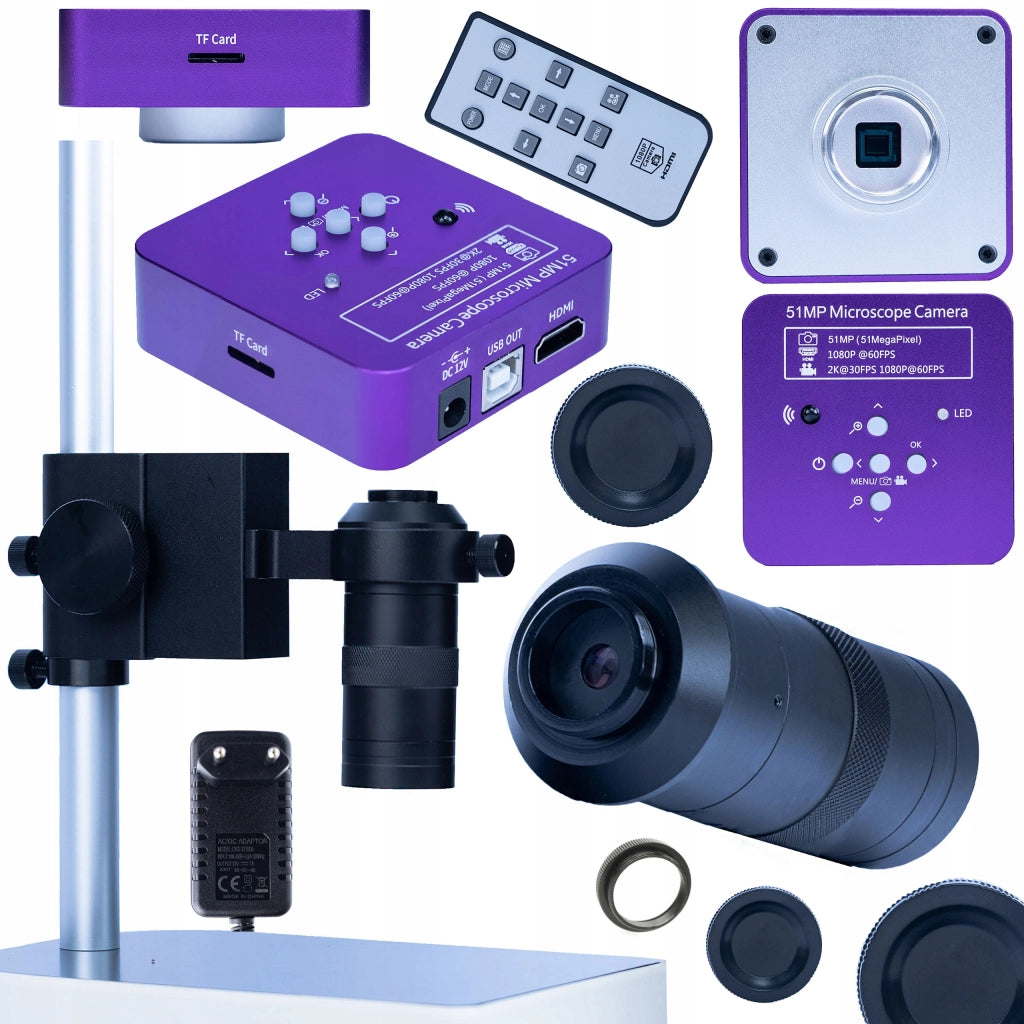 Set Microscopico Puppis Pink Pro 3 in 1 – Fotocamera 51MP HDMI USB, Obiettivo 100x, Piattaforma 50mm