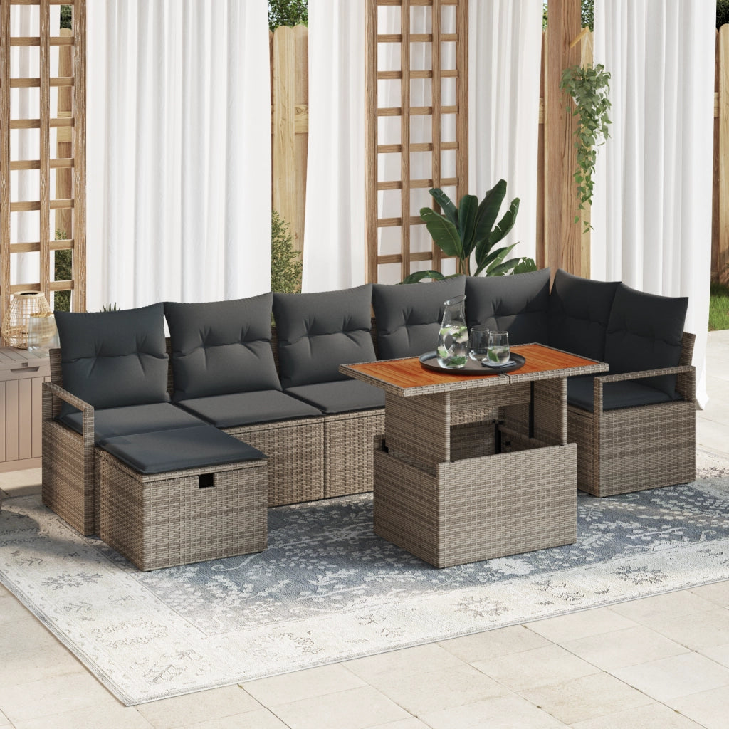 Set Divano da Giardino 8 Pezzi con Cuscini Grigio Polyrattan