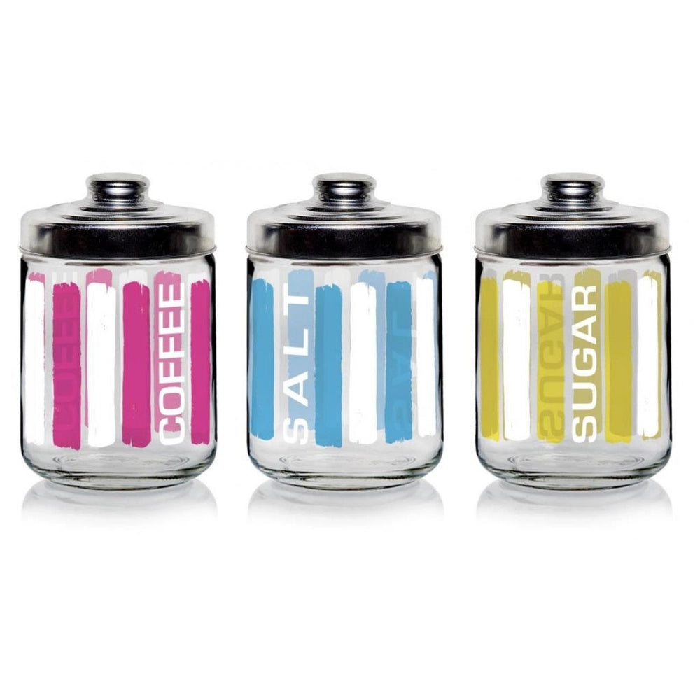 Set 3 Barattoli da Cucina in Vetro Parasol Sale Zucchero Caffè 800 cc