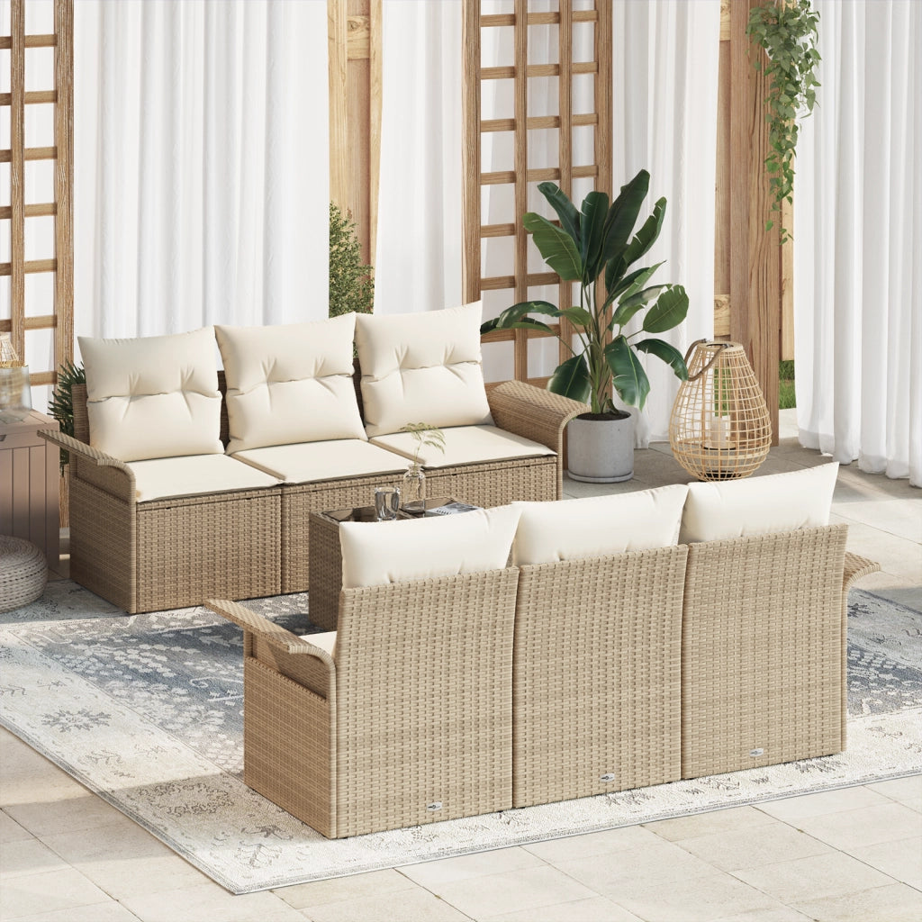 Set divani giardino 7 pezzi con cuscini beige e panna