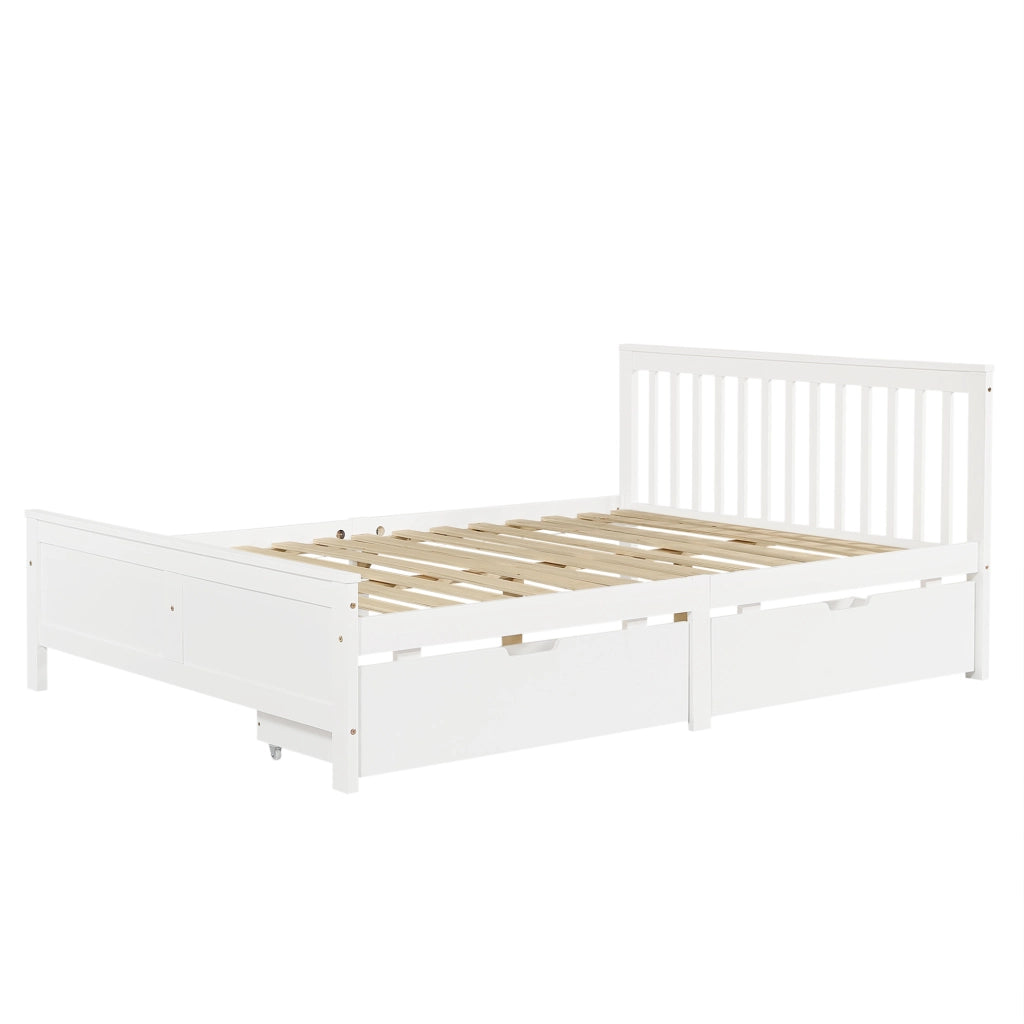 Letto matrimoniale 140x200 cm con 2 cassetti; legno massello bianco