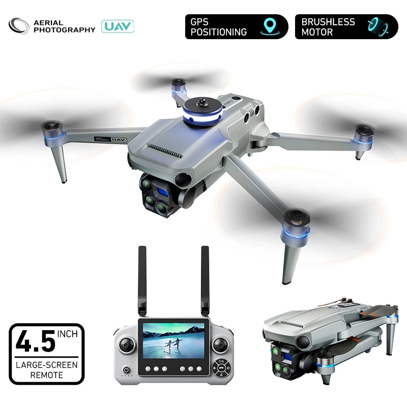 Drone con telecamera PT50 1080P GPS 1 batteria 3.7V 2700mAh 19 min schermo 4.5 zoom 5x doppia camera evitatore ostacoli 90 gradi pieghevole 14+ 300 mt