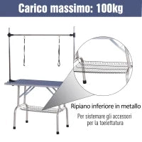 Tavolo da Toelettatura e Tosatura per 2 Cani, Regolabile e Antiscivolo, con Vassoio Porta Attrezzi, 107x60x170cm, Blu
