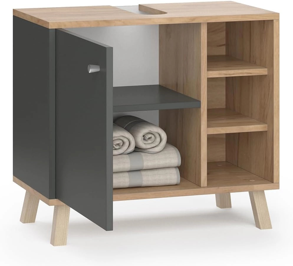 Mobile sottolavabo per bagno Senyo, Antracite, 60 x 54 cm, adatto al montaggio a parete e combinabile con mobili Senyo