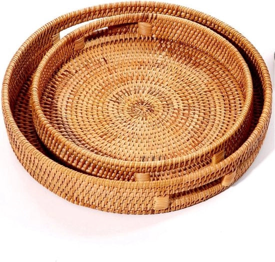 Set di piatti decorativi in rattan a mano - per colazione, bevande, snack e candele - set da 2 - 25 cm e 30 cm