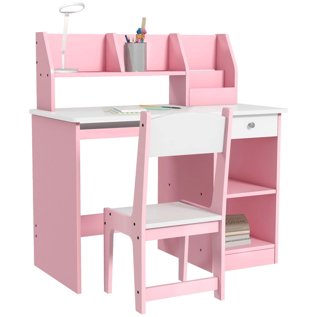 Scrivania bambini con sedia ergonomica cassetto ripiano tastiera 90x45x90 cm ¨C Xylo ¨C Rosa