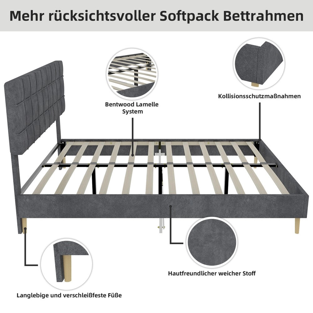Letto Matrimoniale Imbottito ¨C Xylo ¨C Tessuto Grigio Scuro 140x200