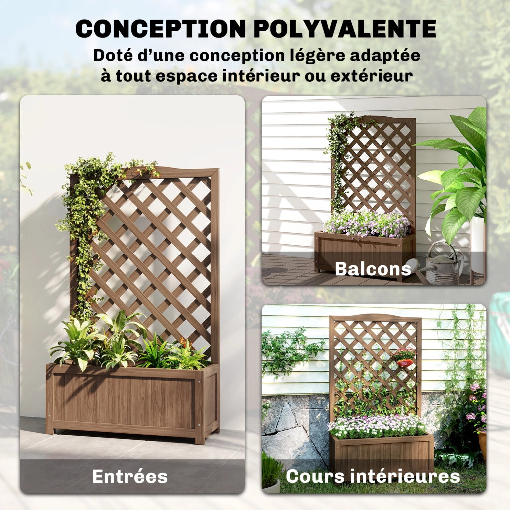 Fioriera con griglia per piante rampicanti ¨C zephmum ¨C 70x28x117cm legno massello marrone scuro