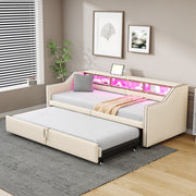 Poltrona letto estraibile 90/180x200 cm con vani laterali, USB, struttura imbottita beige