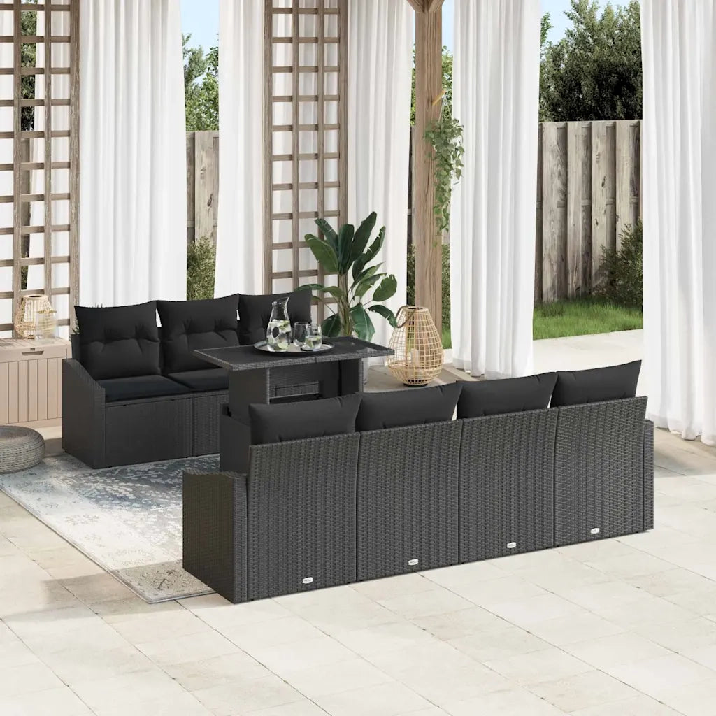 Set Divano da Giardino con cuscino 8 pcs Nero polyrattan 3357686