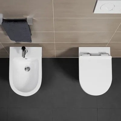 Coppia sanitari sospesi Rimless serie Tokyo con copriwc rallentato