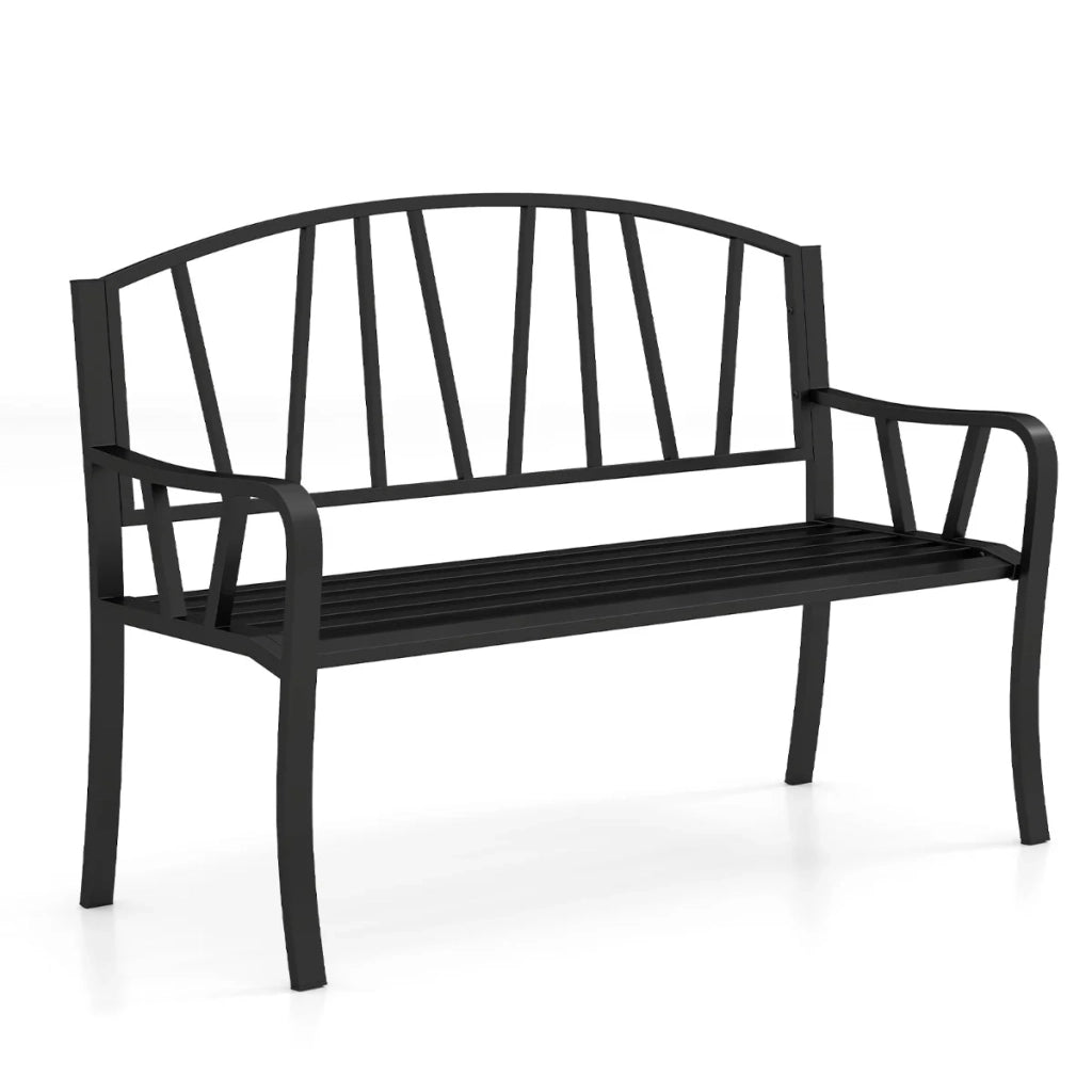 Panca da giardino ergonomica 129 x 53 x 93 cm per 2 o 3 persone in metallo nero design moderno 20_0010550