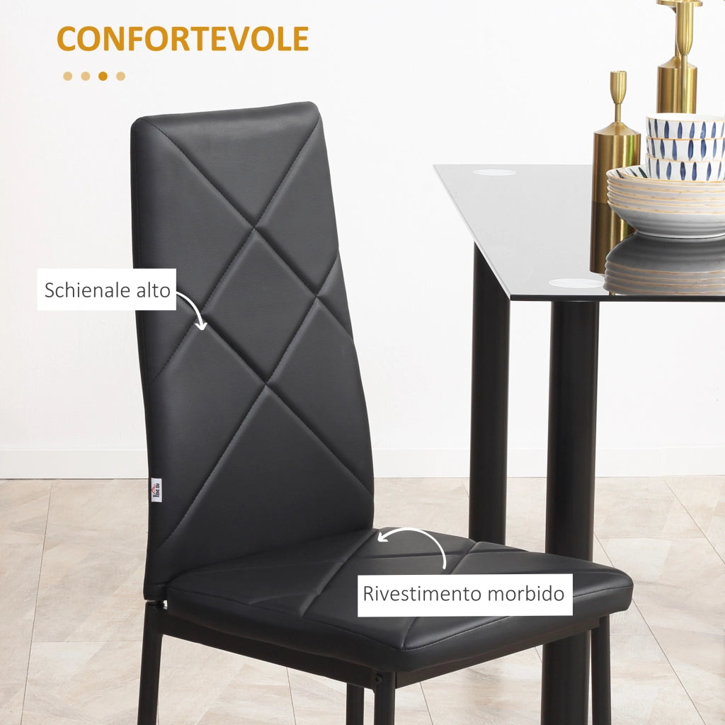 Set 4 Sedie da Pranzo ¨C Xylo ¨C Schienale Alto Similpelle Nero Struttura Acciaio 41x50x97cm
