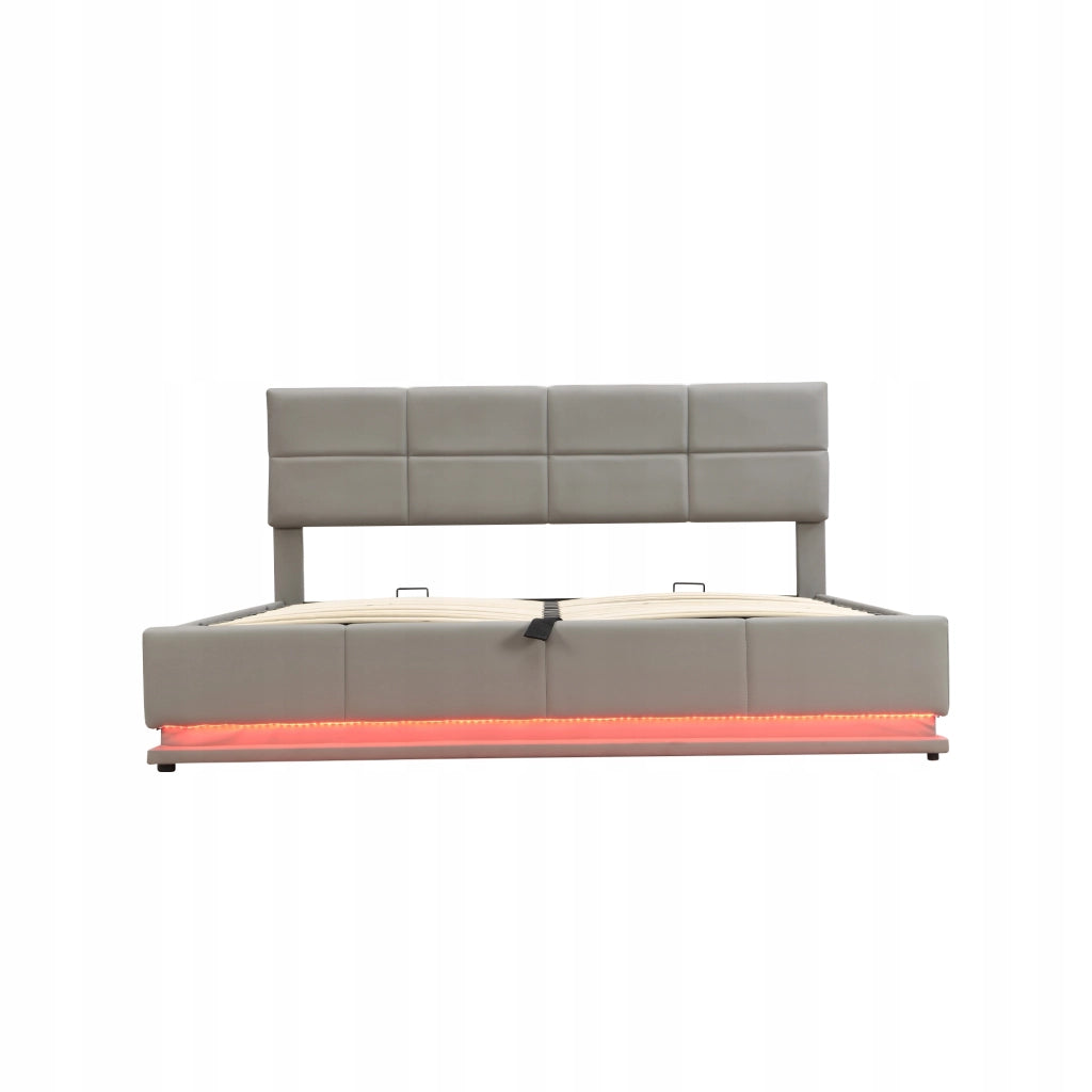 Letto imbottito 180x200 LED - Xylo - Idraulico, colore grigio chiaro