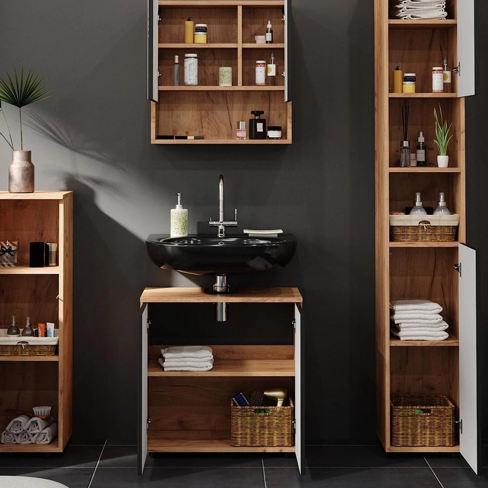 Set mobili bagno Irma, Antracite puntinato, 4 pezzi, con colonna