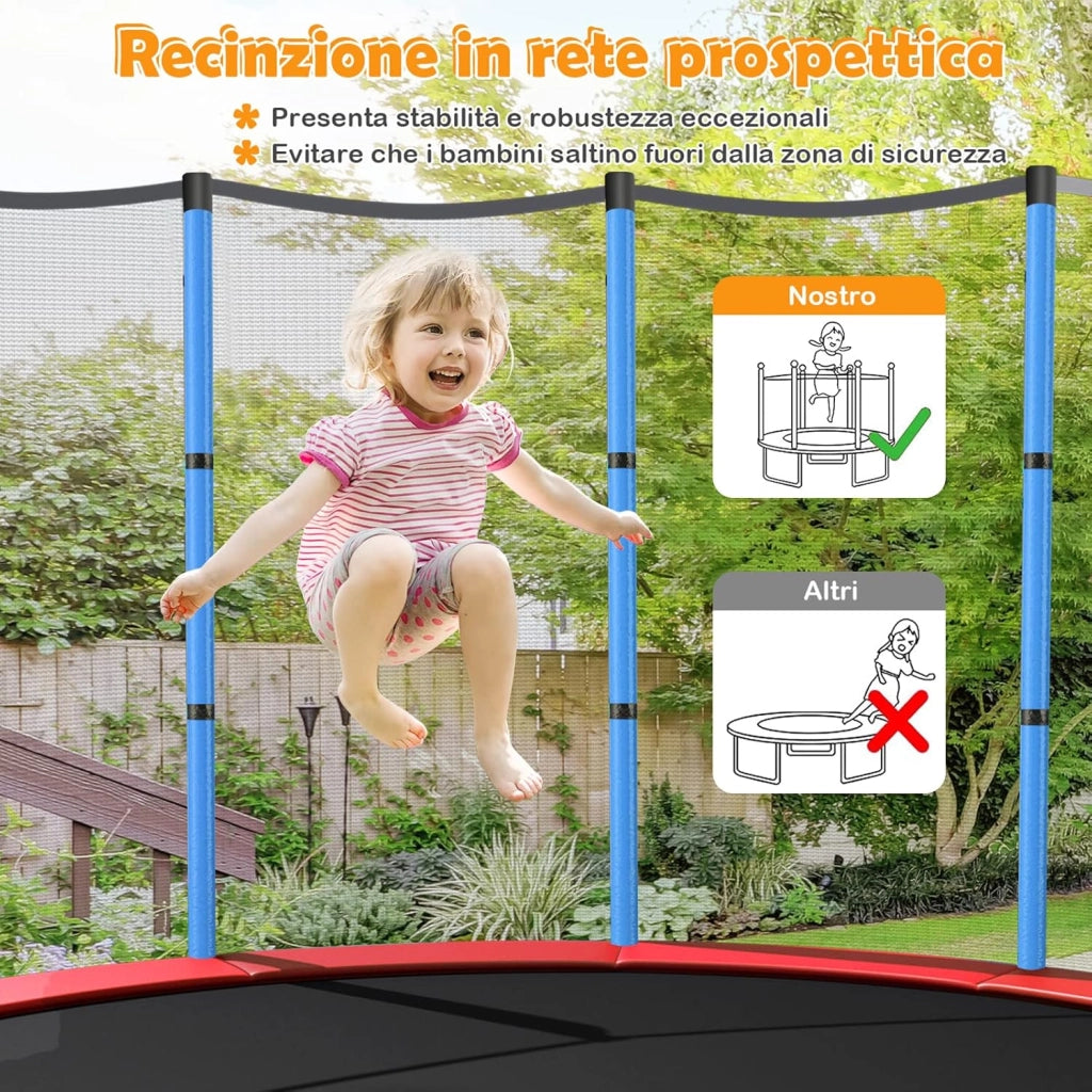 Trampolino Elastico Bambino in Acciaio, Tappeto Elastico Bambini da Esterno e da Interno, con Rete e Cusicnetti Antiscivolo（Blu)